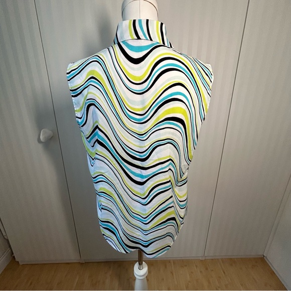 Jones New York Collection white with blue yellow black swirls tank top Size M/L - Picture 3 of 9